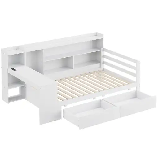 Sofá cama CollaHausse de madera maciza, Con estantería, Con estantes 90x200cm