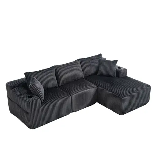 Sofá modular CollaHausse en chenilla, Chaise longue, 2 plazas, 5 cojines
