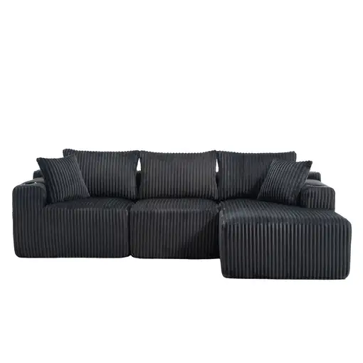 Sofá modular CollaHausse en chenilla, Chaise longue, 2 plazas, 5 cojines