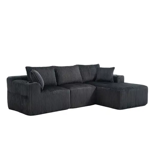 Sofá modular CollaHausse en chenilla, Chaise longue, 2 plazas, 5 cojines