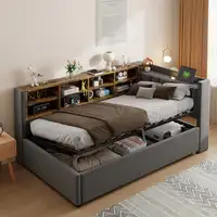 Cama CollaHausse en terciopelo, Con espacio de almacenamiento hidráulico 90x200cm
