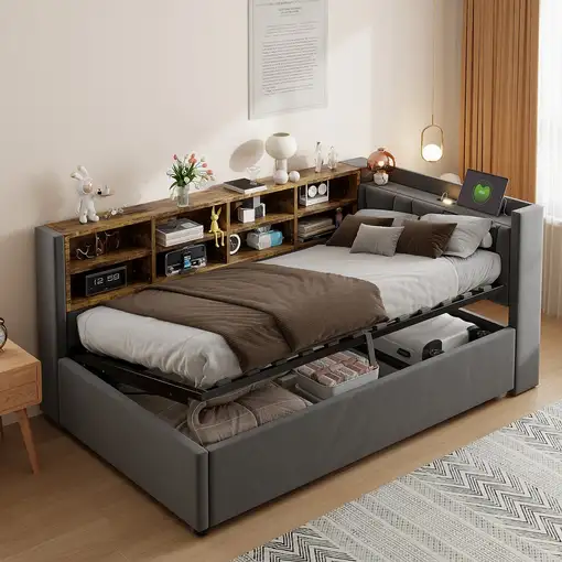 Cama CollaHausse en terciopelo, Con espacio de almacenamiento hidráulico 90x200cm Cama CollaHausse en terciopelo, Con espacio de almacenamiento hidráulico 90x200cm