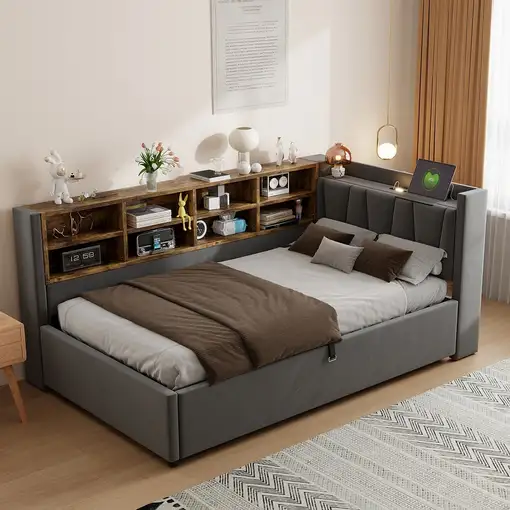 Cama CollaHausse en terciopelo, Con espacio de almacenamiento hidráulico 90x200cm