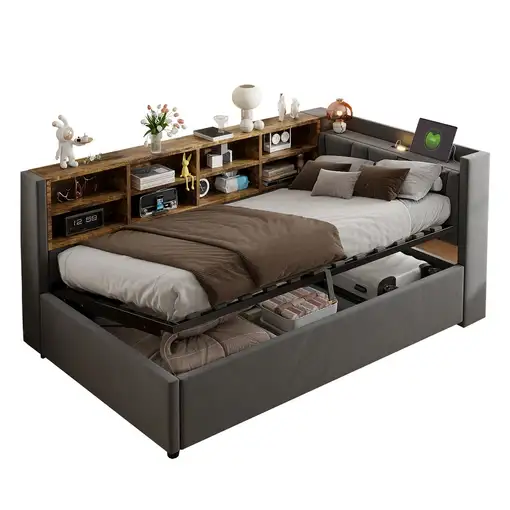 Cama CollaHausse en terciopelo, Con espacio de almacenamiento hidráulico 90x200cm