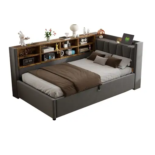 Cama CollaHausse en terciopelo, Con espacio de almacenamiento hidráulico 90x200cm