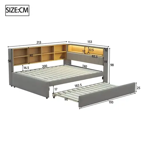 Sofá cama CollaHausse de franela, Cama nido 90x190 140x200cm