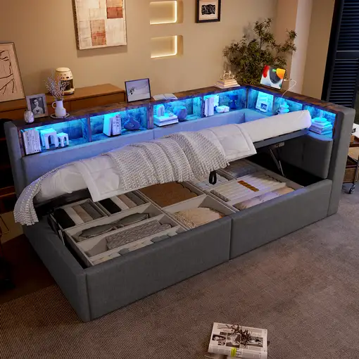 Cama CollaHausse en lino, 90 × 200 cm, USB, Tipo C 90x200cm