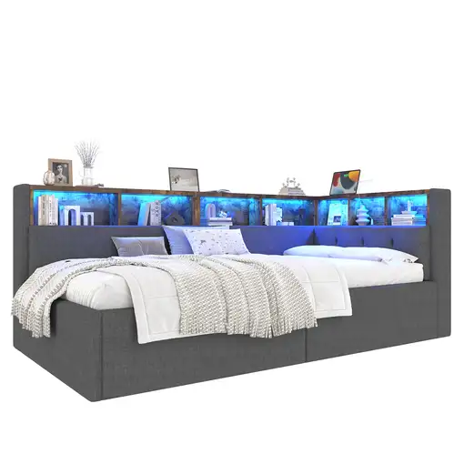 Cama CollaHausse en lino, 90 × 200 cm, USB, Tipo C 90x200cm