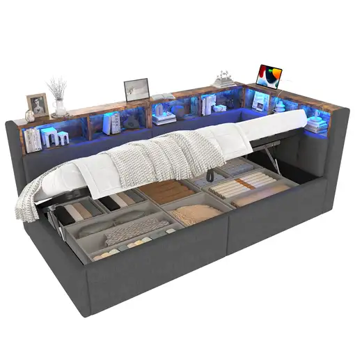 Cama CollaHausse en lino, 90 × 200 cm, USB, Tipo C 90x200cm