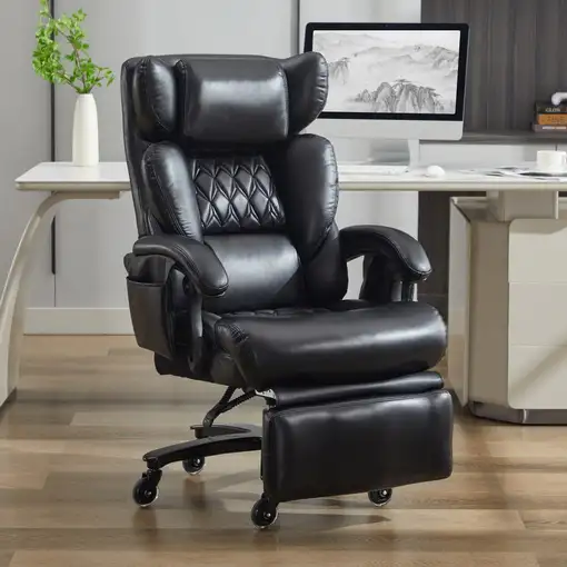 Silla de oficina CollaHausse en cuero PU, Ergonómico, Masaje, Calefactable