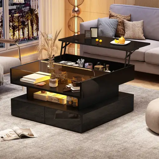 Mesa de centro CollaHausse en vidrio templado, Ajustable en altura 80x80x45cm Mesa de centro CollaHausse en vidrio templado, Ajustable en altura 80x80x45cm