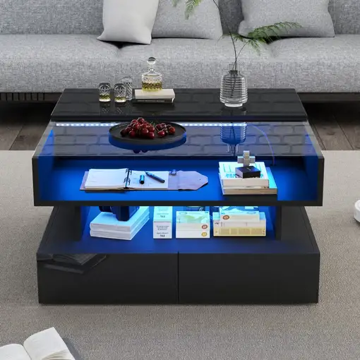 Mesa de centro CollaHausse en vidrio templado, Ajustable en altura 80x80x45cm