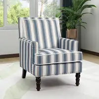 Sillón CollaHausse en lino, Rayas azul y blanco, Tachuelas decorativas, Vintage