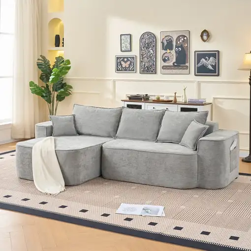 Sofá de esquina CollaHausse en chenilla, Forma en L, Chaise longue 262cm Sofá de esquina CollaHausse en chenilla, Forma en L, Chaise longue 262cm