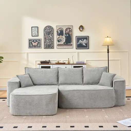 Sofá de esquina CollaHausse en chenilla, Forma en L, Chaise longue 262cm