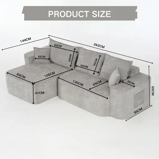 Sofá de esquina CollaHausse en chenilla, Forma en L, Chaise longue 262cm