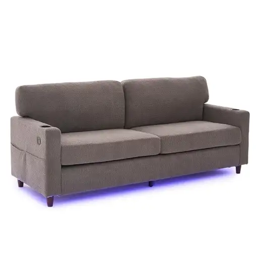 Sofá CollaHausse en chenilla, USB-C, LED ambiental, Portavasos