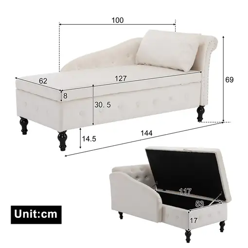 Chaise longue CollaHausse en terciopelo, Con almacenamiento, Cojín incluido