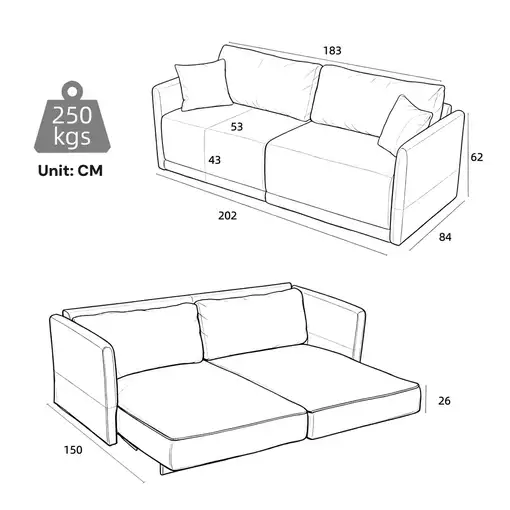 Sofá cama CollaHausse en tela, Multifuncional, cambiable, Plegable