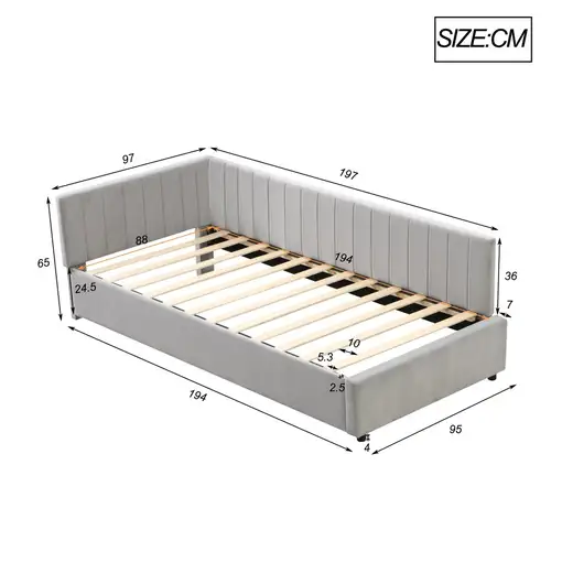 Cama CollaHausse en terciopelo, Multifunción, Somier de láminas 90x200cm