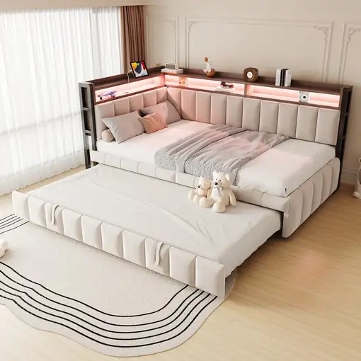 Sofá cama CollaHausse en terciopelo, Cama nido, Iluminación LED 90x200cm
