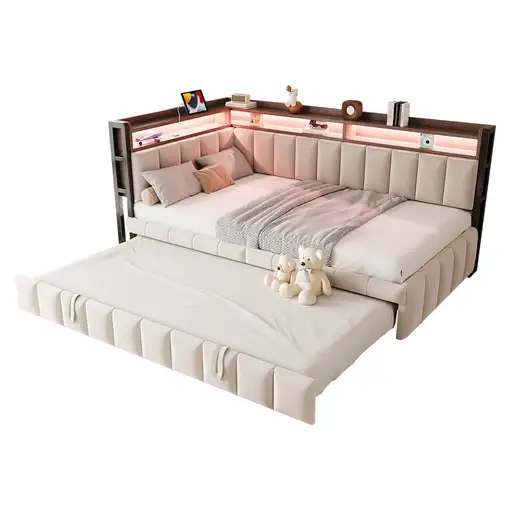 Sofá cama CollaHausse en terciopelo, Cama nido, Iluminación LED 90x200cm