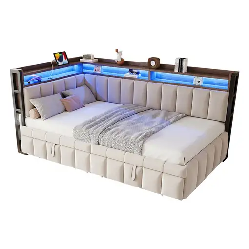 Sofá cama CollaHausse en terciopelo, Cama nido, Iluminación LED 90x200cm