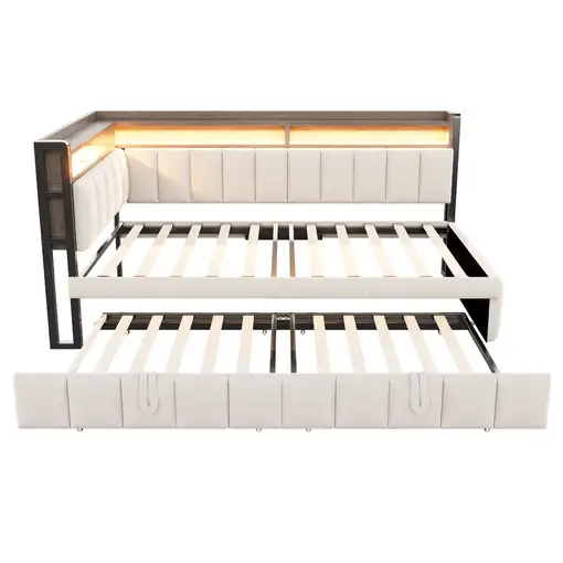 Sofá cama CollaHausse en terciopelo, Cama nido, Iluminación LED 90x200cm