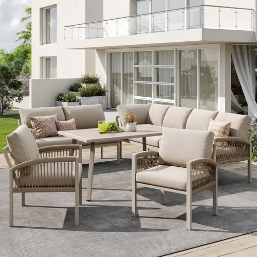 Sofá de esquina CollaHausse en hierro, Estructura de hierro, Cojines beige