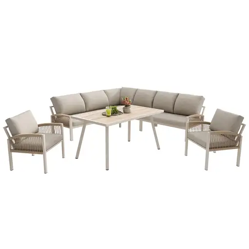 Sofá de esquina CollaHausse en hierro, Estructura de hierro, Cojines beige