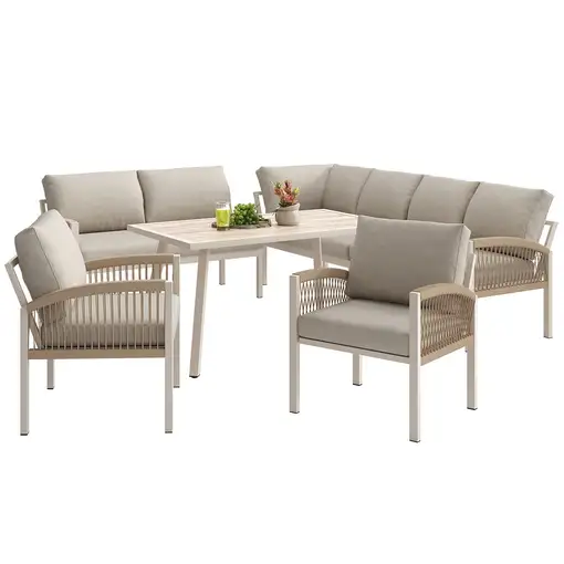 Sofá de esquina CollaHausse en hierro, Estructura de hierro, Cojines beige