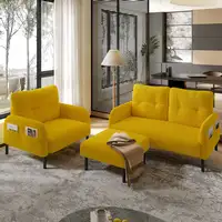 Conjunto de salón CollaHausse en tela, Conjunto de 3 piezas, 1 sillón, 1 puf