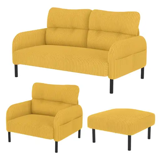 Conjunto de salón CollaHausse en tela, Conjunto de 3 piezas, 1 sillón, 1 puf