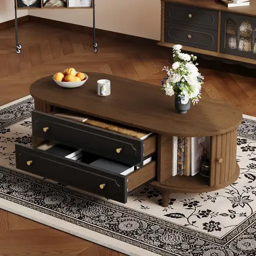 Mesa de centro CollaHausse en madera, Dos cajones, Puerta corredera 100x50x36cm Mesa de centro CollaHausse en madera, Dos cajones, Puerta corredera 100x50x36cm