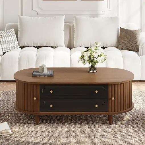 Mesa de centro CollaHausse en madera, Dos cajones, Puerta corredera 100x50x36cm