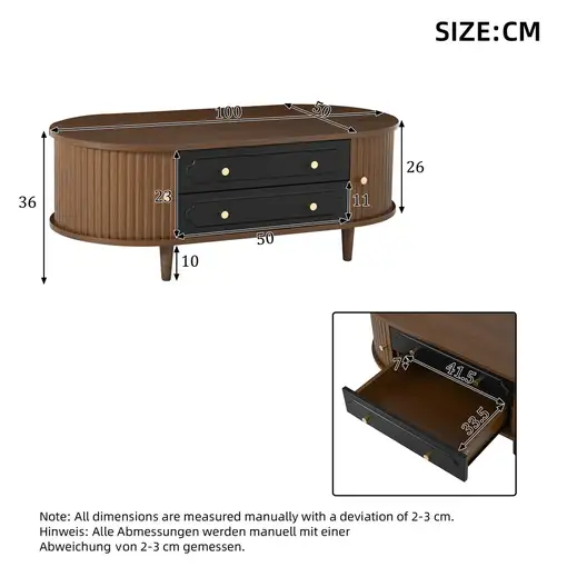 Mesa de centro CollaHausse en madera, Dos cajones, Puerta corredera 100x50x36cm