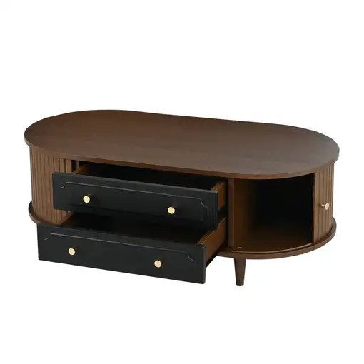 Mesa de centro CollaHausse en madera, Dos cajones, Puerta corredera 100x50x36cm