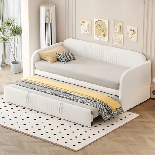 Cama CollaHausse en lino, Extensible, Somier de láminas, Multifunción 90/180x190cm