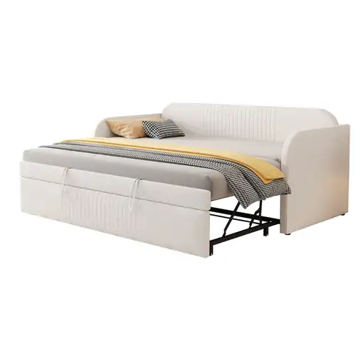 Cama CollaHausse en lino, Extensible, Somier de láminas, Multifunción 90/180x190cm