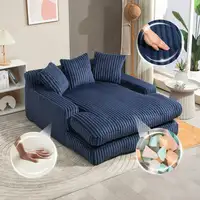 Sofá cama CollaHausse en pana, 3 cojines mullidos, suelo, moderno, Azul marino Sofá cama CollaHausse en pana, 3 cojines mullidos, suelo, moderno, Azul marino