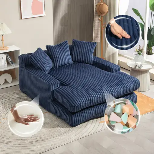 Sofá cama CollaHausse en pana, 3 cojines mullidos, suelo, moderno, Azul marino Sofá cama CollaHausse en pana, 3 cojines mullidos, suelo, moderno, Azul marino