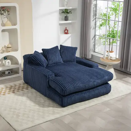 Sofá cama CollaHausse en pana, 3 cojines mullidos, suelo, moderno, Azul marino