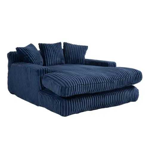 Sofá cama CollaHausse en pana, 3 cojines mullidos, suelo, moderno, Azul marino