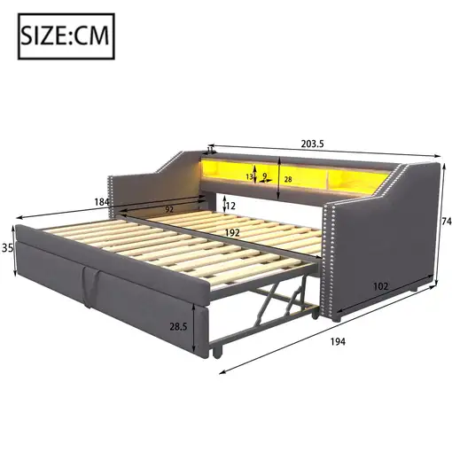 Cama CollaHausse en tela, Extensible 90/180x190cm