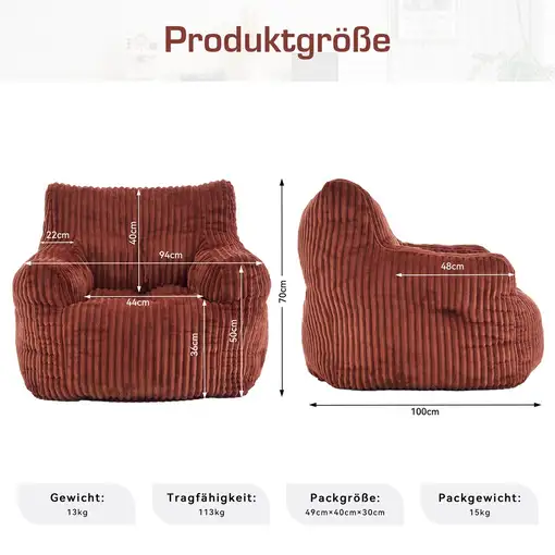 Puf CollaHausse en pana, Espuma suave, Asiento acolchado, Funda de cordón