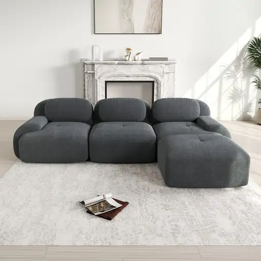 Sofá de esquina CollaHausse de pana, Modular, Sin montaje, Sin marco, Ergonómico