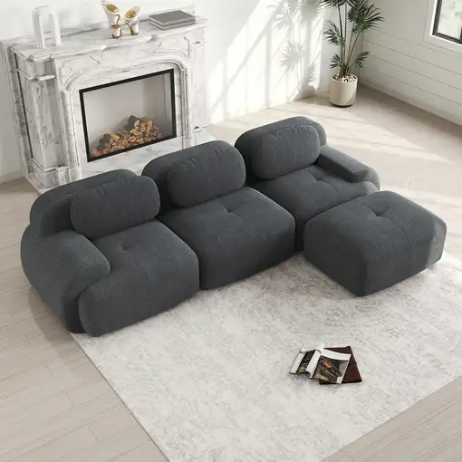 Sofá de esquina CollaHausse de pana, Modular, Sin montaje, Sin marco, Ergonómico