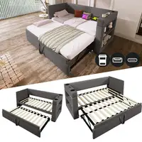 Cama CollaHausse en tejido mezcla de lino, Con cama nido 90x190cm