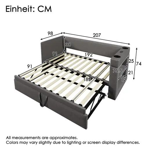 Cama CollaHausse en tejido mezcla de lino, Con cama nido 90x190cm