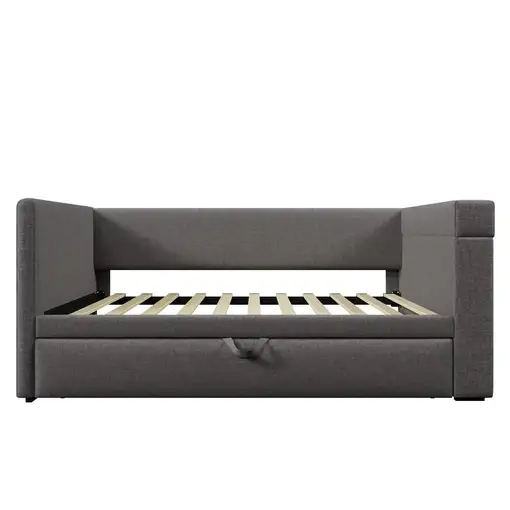 Cama CollaHausse en tejido mezcla de lino, Con cama nido 90x190cm
